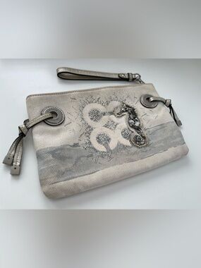 Coach Audrey Seahorse Y2K Canvas Large Wristlet With Beaded & Sequin Embroidery